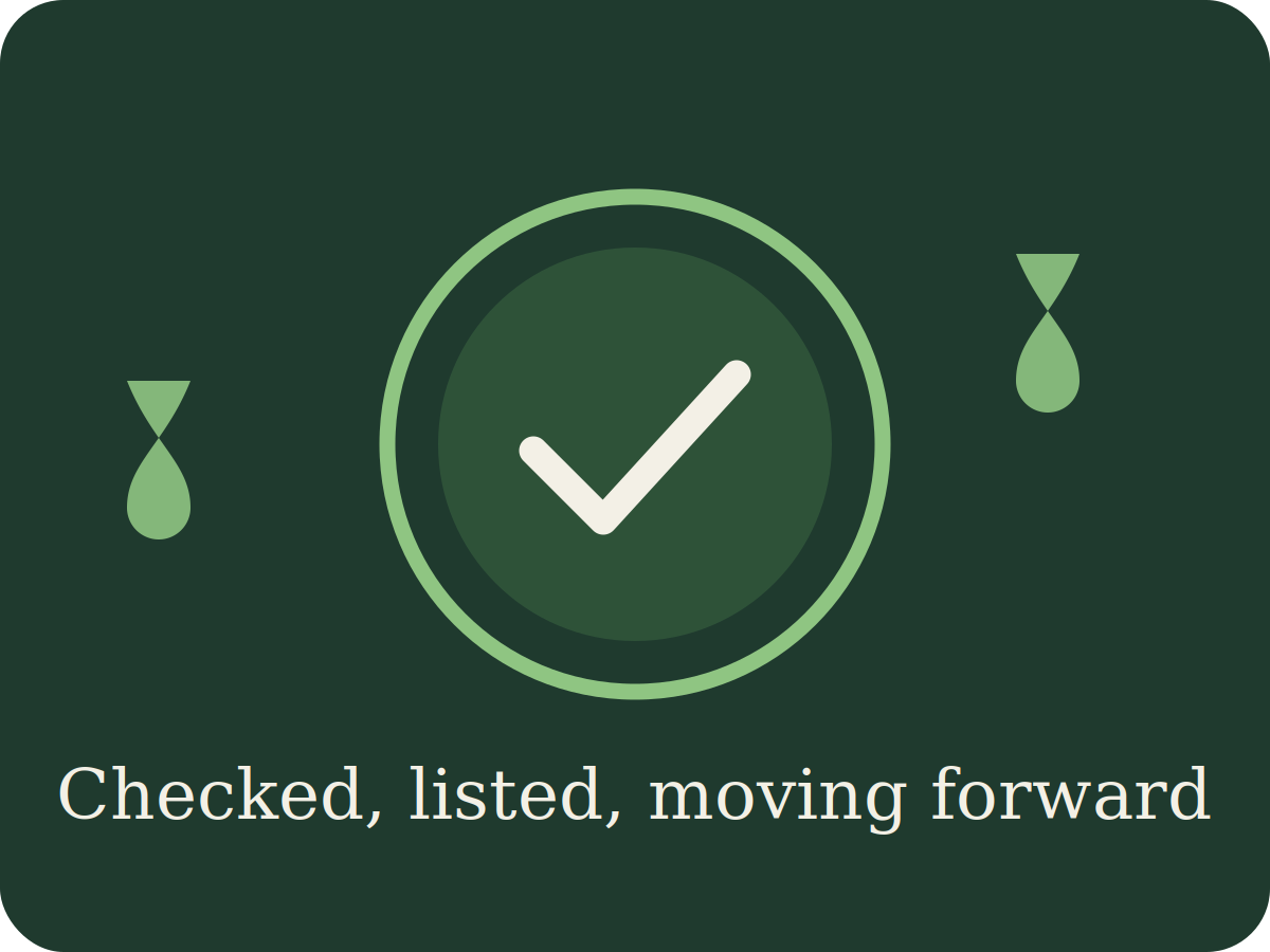 Illustration of a green tick inside a circle with hemp leaves