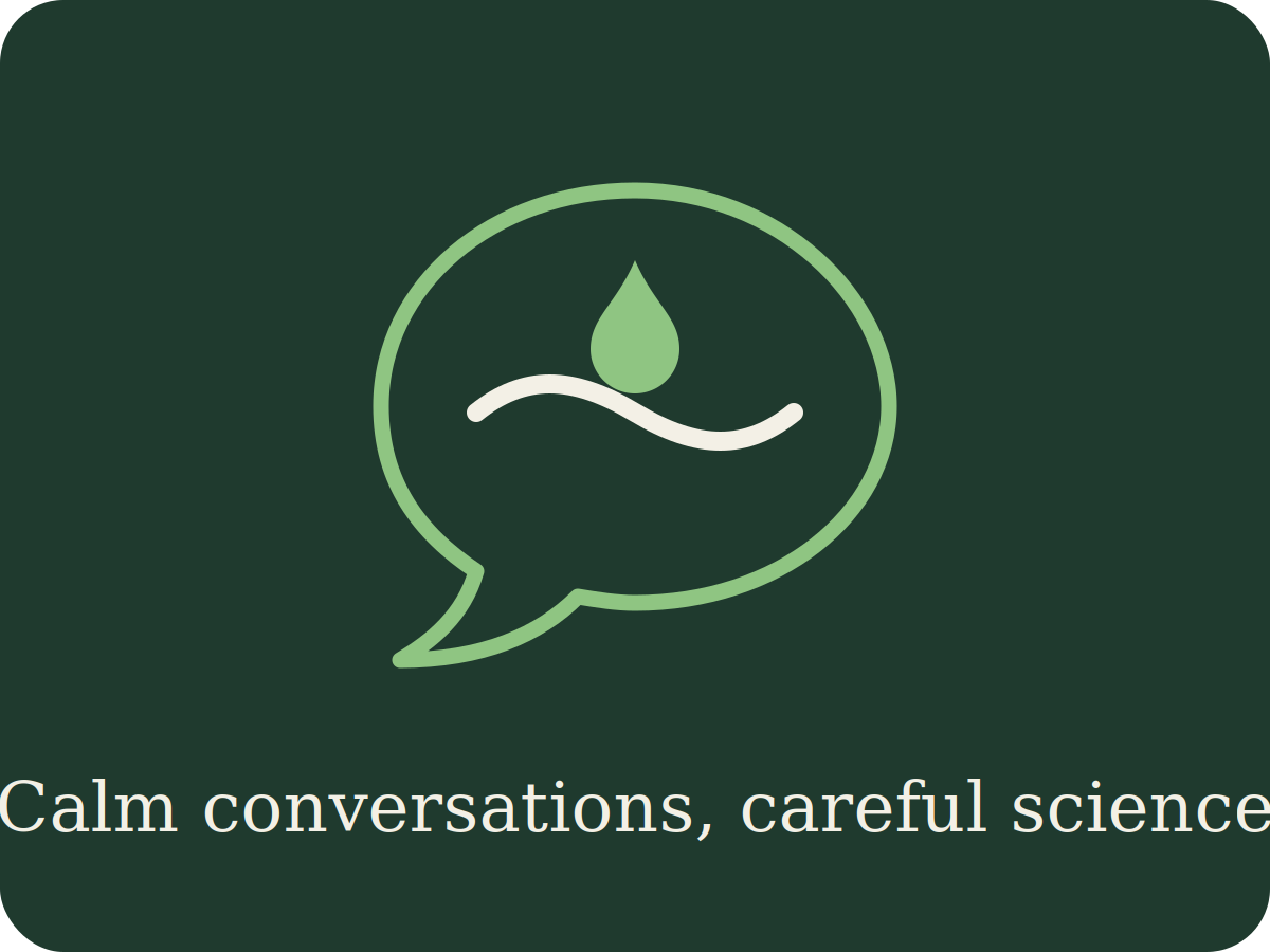 Illustration of a speech bubble with a gentle smile and a hemp leaf